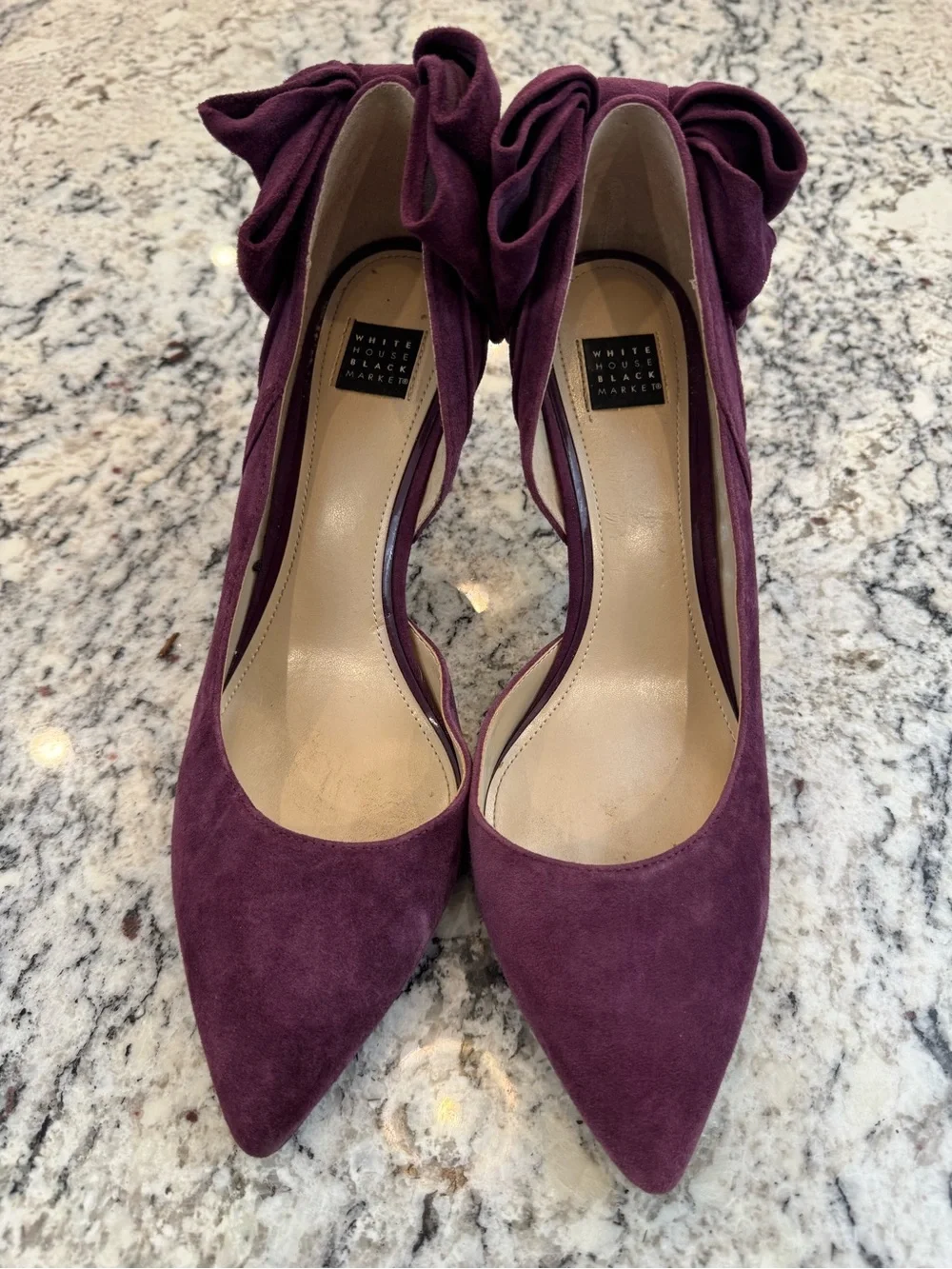 White House Black Market Purple Suede Bow Heels Pumps Size 10